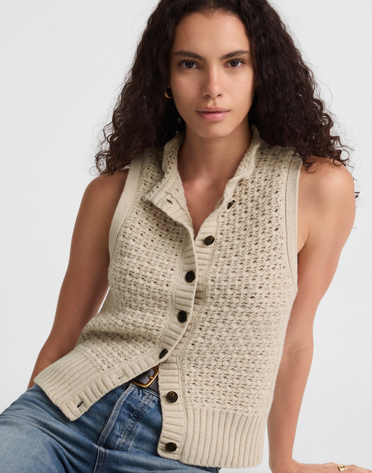 Ruffled Sleeveless Cardigan Top