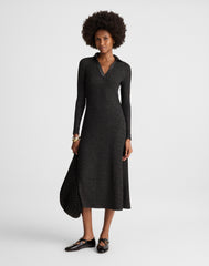 Ribbed Y-Neck Polo Maxi Dress