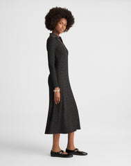 Ribbed Y-Neck Polo Maxi Dress
