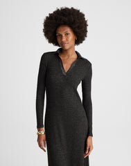 Ribbed Y-Neck Polo Maxi Dress