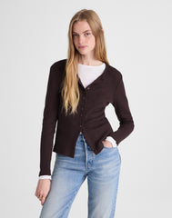 Waffle-Knit Cutaway Crewneck Cardigan