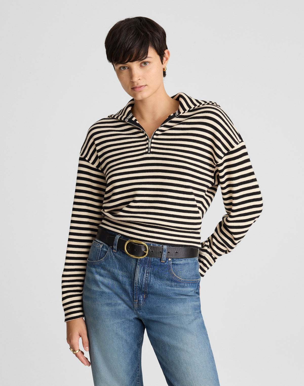 Quarter-Zip Knit Jacket in Stripe