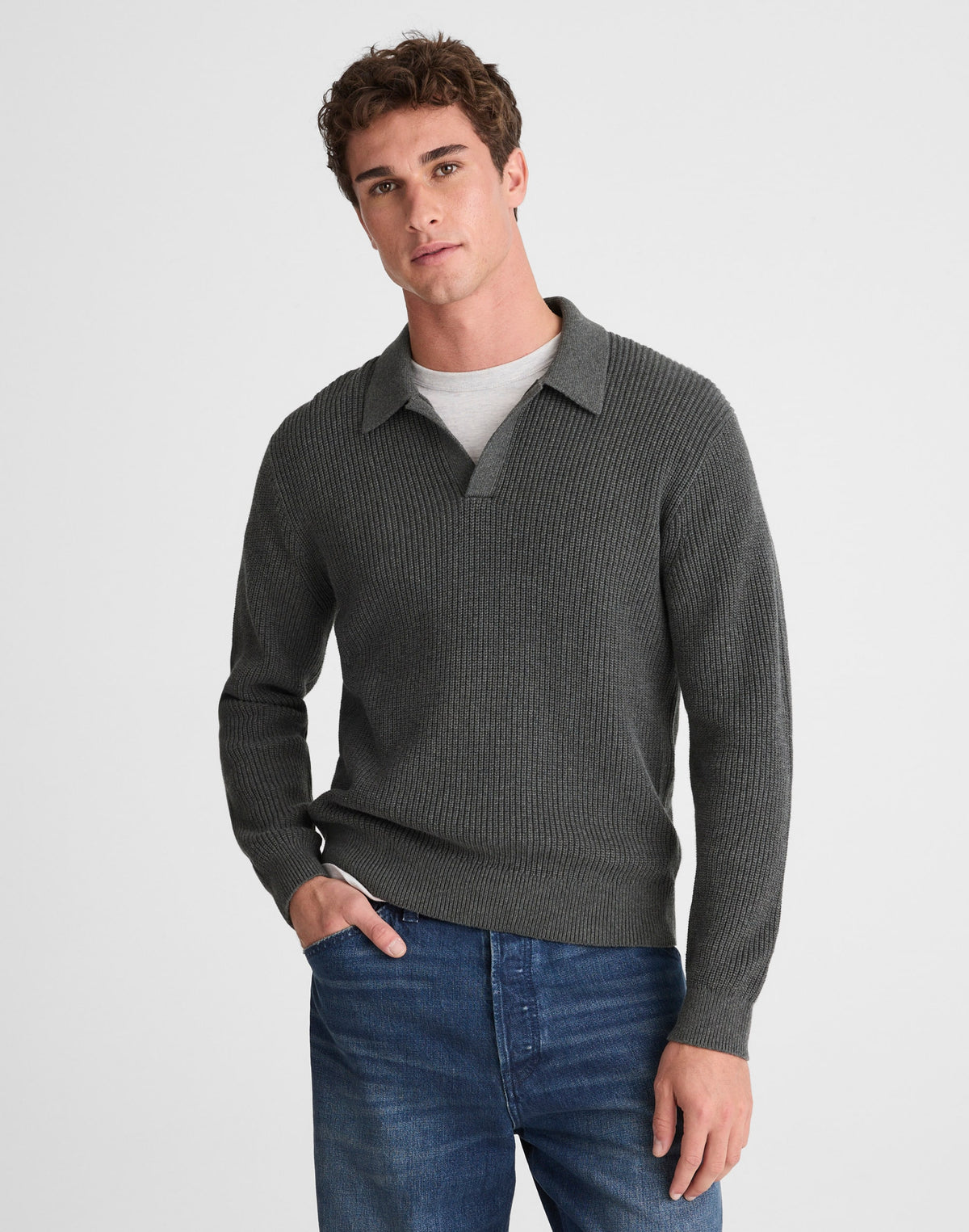Shaker-Stitch Sweater Polo