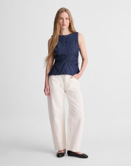Denim Ruched Boatneck Shell Top