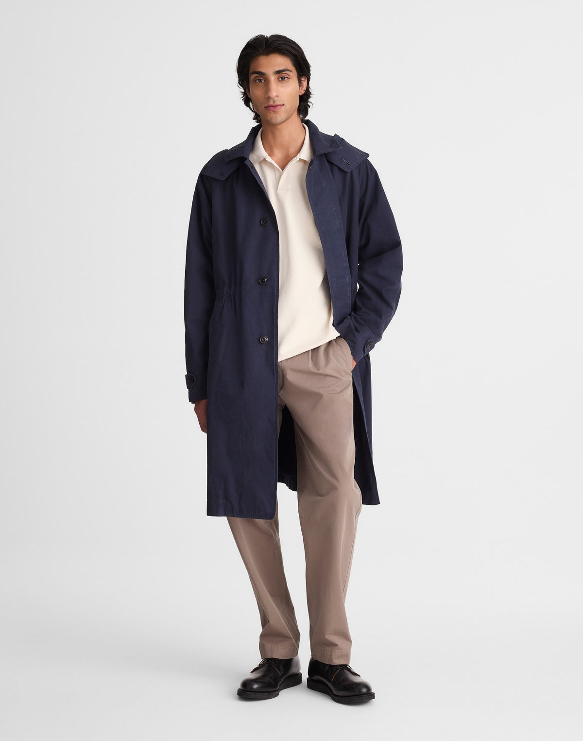 Hooded Officer Coat in Cotton Poplin