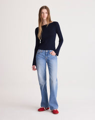 Flared-Sleeve Boatneck Sweater in Merino Wool-Silk Blend