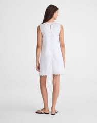 Embroidered Mini Shift Dress in Poplin