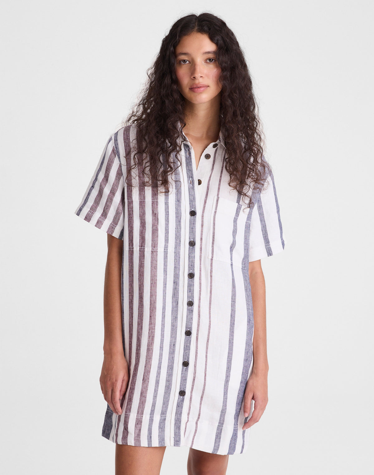 Relaxed Mini Shirtdress in 100% Linen