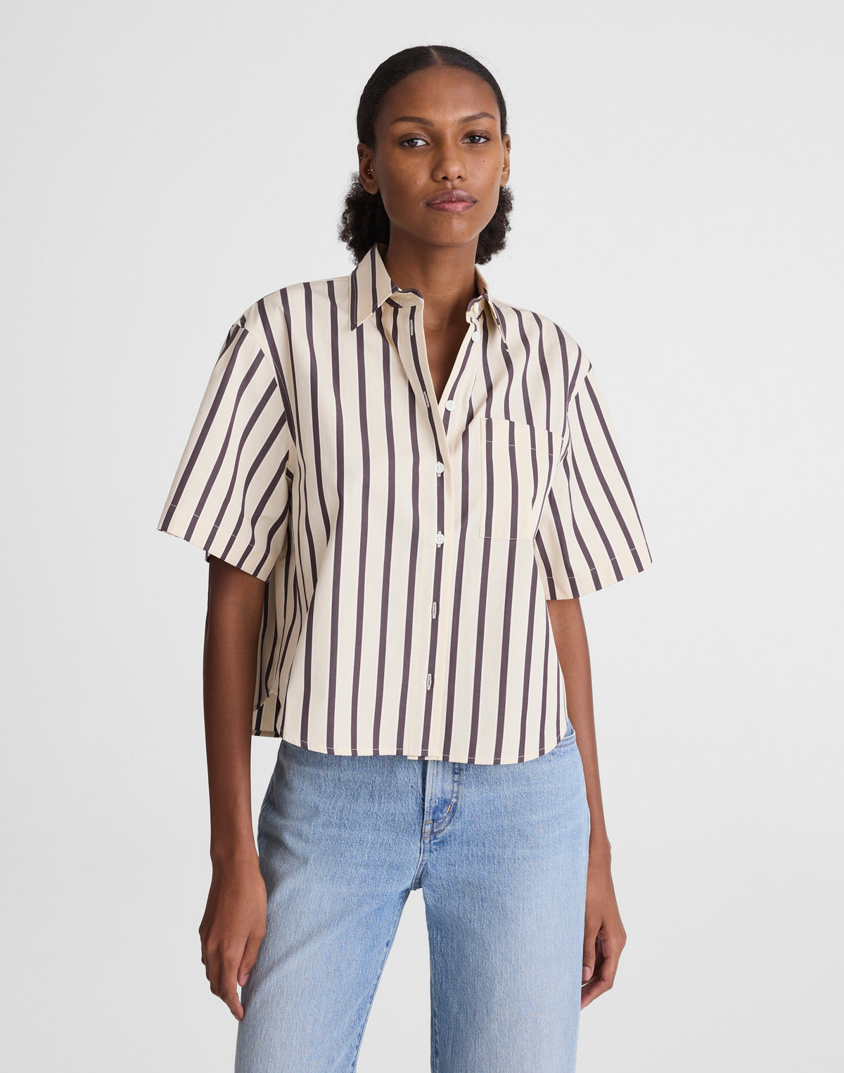 Straight-Hem Short-Sleeve Shirt in Poplin