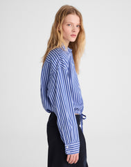 Drawstring Button-Up Shirt in Poplin