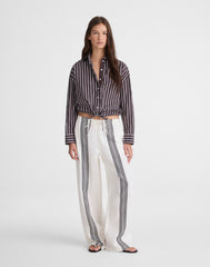 Drawstring Button-Up Shirt in Poplin