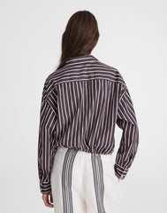 Drawstring Button-Up Shirt in Poplin