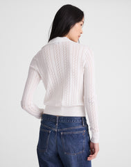 Pointelle-Stitch Polo Sweater