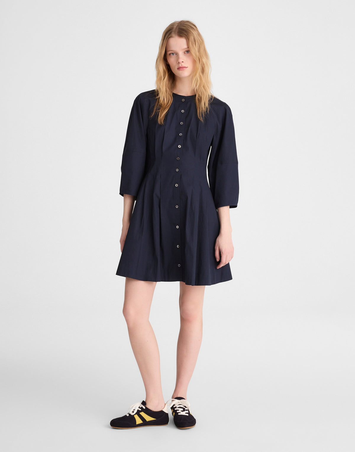 Sculptural-Sleeve Pleated Mini Dress