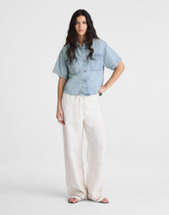 Airy Denim Utility-Pocket Shirt