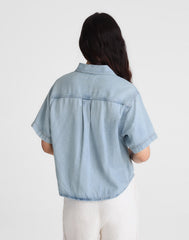 Airy Denim Utility-Pocket Shirt