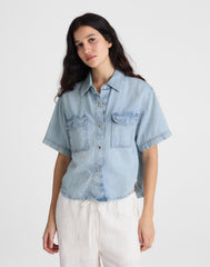 Airy Denim Utility-Pocket Shirt