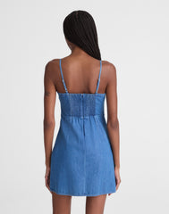 Denim Ruched Squareneck Mini Dress