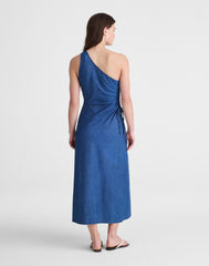 Denim One-Shoulder Maxi Dress
