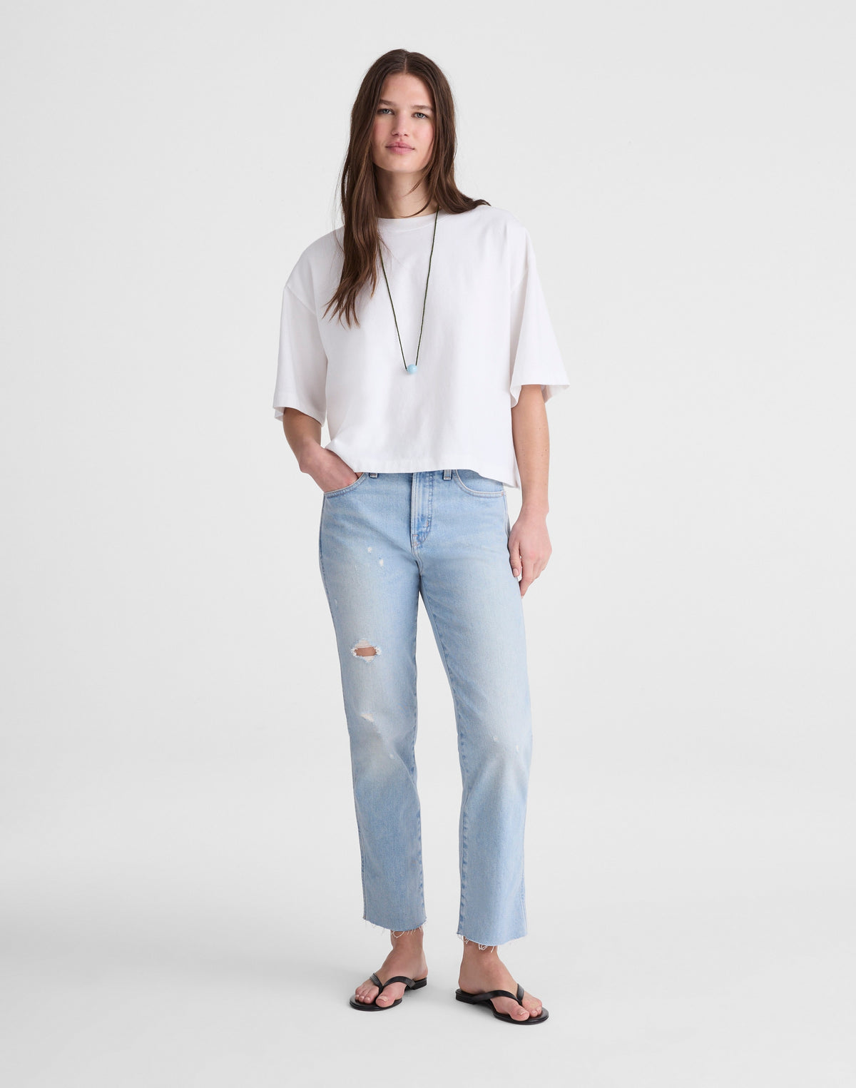 The Tall Longline Straight Crop Jean in Foster Wash