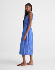 Smocked High-Neck Midi Dress