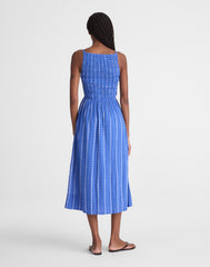 Smocked High-Neck Midi Dress