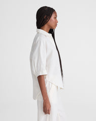 Relaxed Pleat-Sleeve Button-Up Shirt in Cotton-Linen Blend