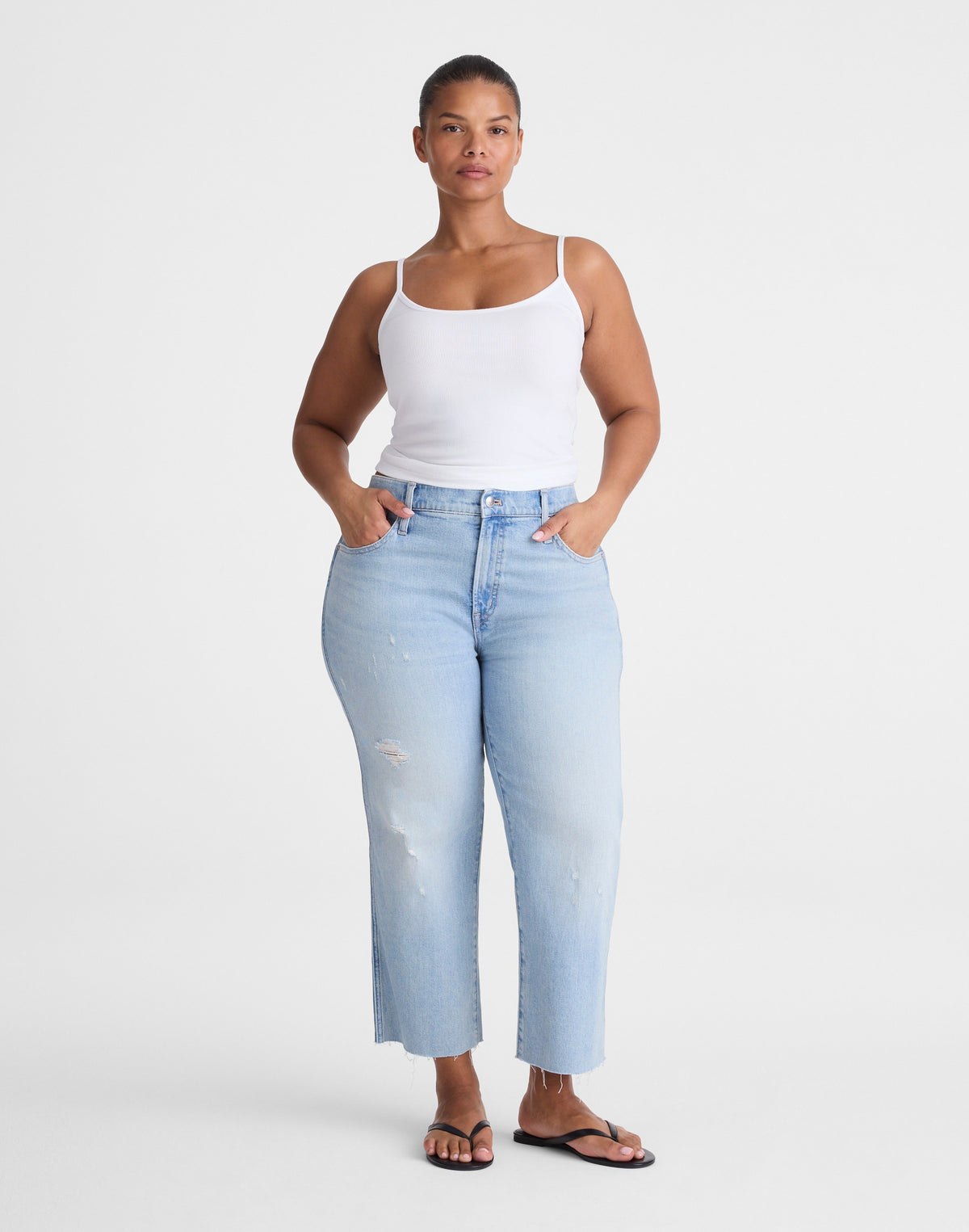 The Plus Longline Straight Crop Jean in Foster Wash