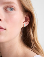 Demi-Fine Bezel Set Turquoise Chain Stud Earrings