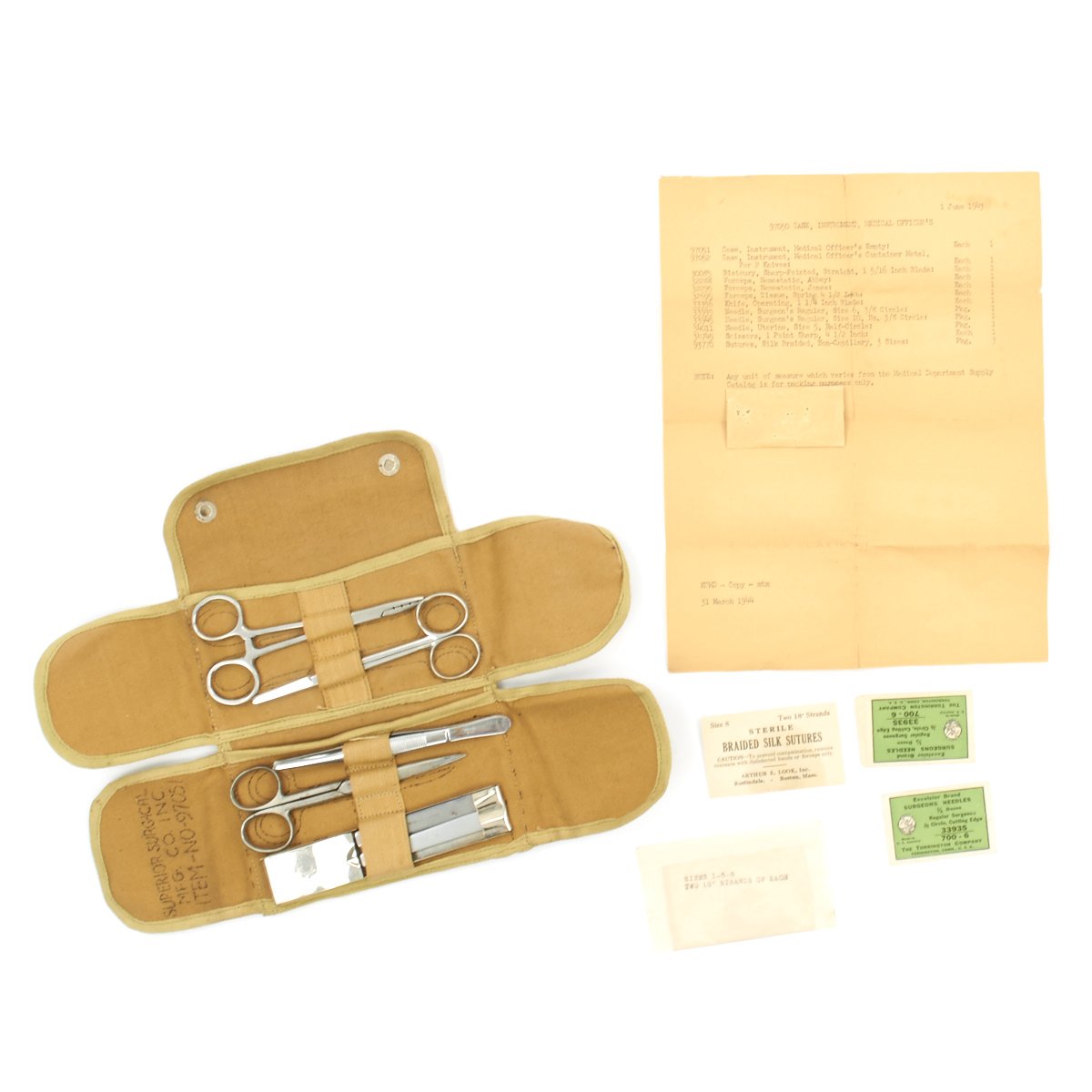 Original U.S. WWII Medical Officer's Case Field Surgical Kit Roll - Complete and dated 1944 Original Items